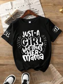 Tween-Mädchen Muttertags Spruch Muster Rundhals T-Shirts Sommer Mädchen Lässig Tees Weiche Oberteile