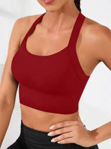 Seamless High-Elasticity And High-Support Sports Bra,Women Underwear Detachable Chest Pad With Cross-Strap Design,Women's Fitness Solid Color Simple Yoga Bra,Women Soft And Comfortable Sports Tops ,Multi-Color Options (Black/Brown/Blue/Hot Pink/Gray/Red) - Màu Đỏ Sâu - Xem 2