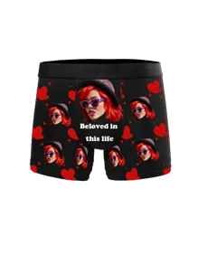 Personaliza la ropa interior de hombres, sube el retrato de tu amado, regalo, regalo del Día de San Valentín - Negro - Ver 2