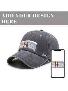 1pc Customizable Photo Baseball Cap, Grey Washed Vintage Look, Adjustable Strap, Suitable For Outdoor Sports, Birthday, Anniversary And Special Occasions Gifts