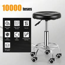 OYAJIA Drafting Chair With Backrest – Adjustable Foot Rest Rolling Stool With Wheels, PU Leather 360°Swivel Stool For Office Spa Studio Lab Counter Salon Home Work Bar Kitchen Shop - Black - View 10