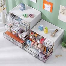 Desktop Storage Box Drawer Can Be Stacked Student Desk Stationery Shelf Office Debris Cute Rabbit Head Handle Storage Box, Stationery Pen Holder Office Debris Sorting Box, Suitable For Office Desks.