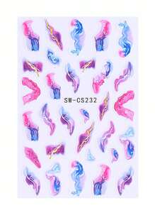 3D Metallic Marble Nail Stickers 2pcs Asymmetric Gradient Bloom Pink Blue Gold Foils Line Design DIY Y2K Self-Adhesive Gel Polish Sliders Nail Art Decoration Nail Supplies
