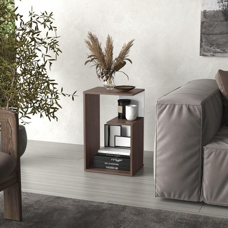 Everet 25" High 3-Tier Side Table Dark Walnut - White - Multi + MDF + Modern as pic - View 1