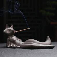1 pièce Support à encens de renard amusant - Support à bâtons d'encens, brûleur d'encens en céramique mignon, sans bâtons d'encens de santal, pour l'aromathérapie/le yoga/la méditation/la décoration de la maison, du salon, du bureau