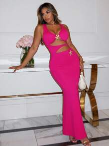 Women's Starfish Metallic Buckle Accent Maxi Dress - Hot Pink - View 4