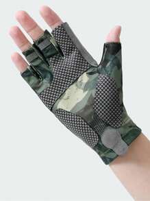 1 par de guantes de pesca informales de poliéster con estampado tropical para hombres, de verano, transpirables con protección UPF, antideslizantes para deportes al aire libre