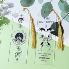 1/2pcs New Exquisite Mountain Moon And Dragon Wing Pattern Charming Transparent Acrylic Tassel Bookmarks, Creative Exquisite Transparent Bookmarks For Book Lovers, For Family And Friends Of The Exquisite Cultural And Creative Bookmarks Gifts,School Supplies,Back To School - one-size - View 10