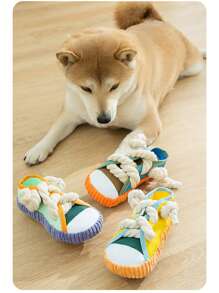 1-Pack Sneaker-Shaped Dog Chew Toys With Rope Knots & Squeaky Ball – Durable Oxford Fabric Chewers For Aggressive Chewers, Interactive Squeakers Noise For Puppies/Adult Dogs, Indoor Outdoor Play