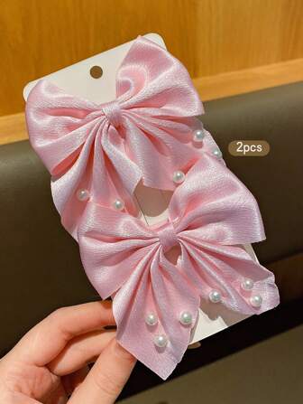 2pcs Pink Fashionable Bow Hair Clips, Sweet Style Hair Accessories Suitable For Daily Use