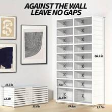 Foldable Shoe Rack,9-Tier 36-Pair Shoe Rack Cabinet With Doors - Foldable Space-Saving Shoe Organizer With Magnetic Clear Doors & Hidden Wheels | Easy Assembly Storage Shelf For Entryway, Closet, Living Room | Large Capacity For Men, Women & Family (White) - trắng - Xem 5