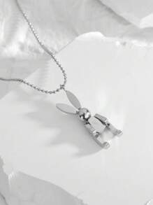 1 Piece Stainless Steel Robotic Rabbit Pendant Necklace, Minimalist Style Choker Necklace For Women