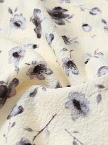 [Elegant Fields]2pcs Women Ink Floral Ruffle Collar Short Sleeve Top & Shorts Pajama Set, Comfortable Loungewear For Home Use In Spring/Summer - Apricot - View 8