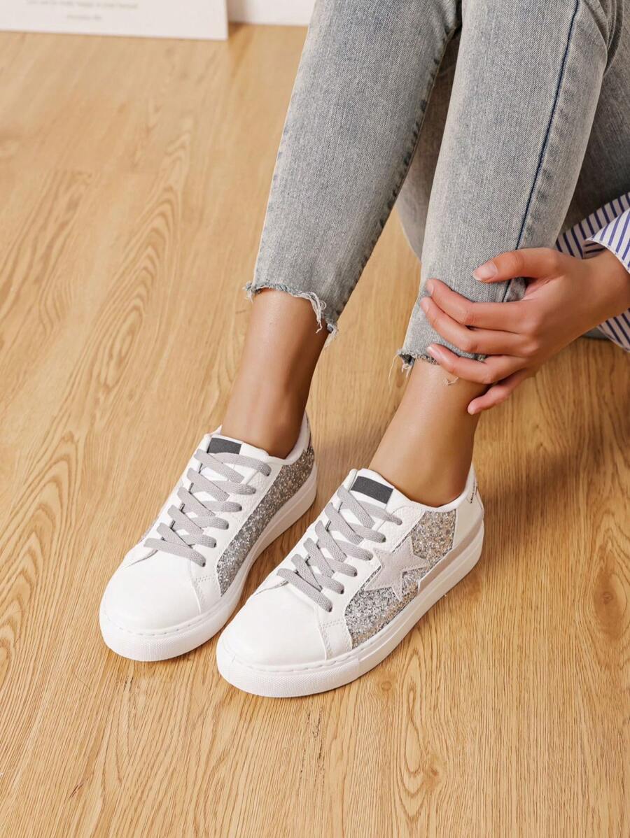 Giày thể thao nữ mới năm 2026 với điểm nhấn lấp lánh - Bạc - Xem 1