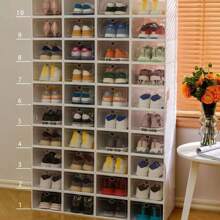 Shoe Storage Box, Clear Plastic Stackable Shoe Organizer For Closet, Space Saving Foldable Shoe Rack Sneaker Container Bin Holder - Multicolor - View 8