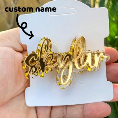 Grampos de cabelo com nome personalizado, grampos de cabelo de acrílico personalizados, acessórios de cabelo personalizados, grampos de cabelo com nome dourado, clipes de jacaré, presentes para madrinhas/presentes de Halloween para amigas