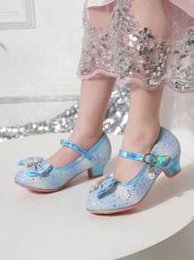 1 Pair Girls Crystal High Heel Princess Shoes, Suitable For Spring, Summer And Autumn - Blue - View 1