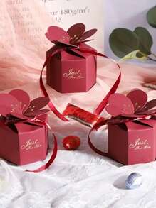 10pcs Creative Flower Petal Candy Box, European Style Wedding Table Gifts Hexagonal Flower Petal Box With Ribbon, Wedding Favor Box