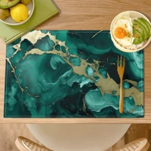 1/4/6 Pcs Abstract Green Wavy Faux Marble Pattern Printed Polyester Linen Placemats, Placemat, Tableware Mat, Kitchen Decor Dining Table Mat, Western-Style Placemats, Dining Table Decoration - LJQYMCD-1085 - View 2