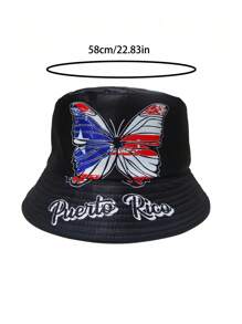 1pc Women's Outdoor Bucket Hat, New Printed Beach Hat, Double-Sided Sun Hat, Butterfly & Letter Bohemian Design, Couples Casual Hat, Polyester, Suitable For All Seasons, Spring/Summer