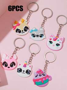 1/6 Piezas Llavero con colgante de anillo de hierro/plástico de niño y niña con diseño de gato de dibujos animados, lindo accesorio decorativo para equipaje, pequeño regalo para familiares y amigos - A - Ver 12