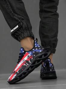 男士爱国跑鞋 - 透气网眼鞋面，带缓冲鞋底 - 低帮系带，适合跑步和休闲穿着