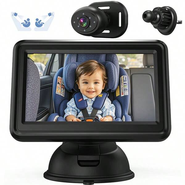 4.3 Inch  Monitor With Baby Car Camera HD 1080P - Rear-Facing Car Baby Monitor With Night Vision, Adjustable View Angle, Easy Setup, Anti-Glare Display, Safety For Kids & Infants