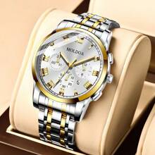 1 pieza Reloj de pulsera de negocios casual de acero con múltiples funciones y esfera de cuarzo, estilo de moda coreano para hombre - A - Ver 16