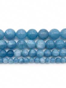 1 Strand Natural Stone Beads Blue Angelite Round Loose Beads 4 6 8 10mm Escolha o tamanho para fazer joias Pulseira DIY 15" Strand Presentes masculinos e femininos - Azul - Ver 5