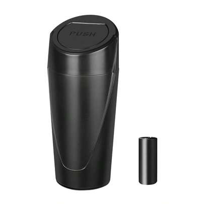 سلة قمامة السيارة مع غطاء - سلة قمامة السيارة حامل الأكواب - سلة قمامة سيارة صغيرة بغطاء بدون تسريب - مع 15 كيس نفايات - منظم وحافظ ملحقات السيارة للمقعد الأمامي والخلفي