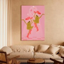 1pc Framed Canvas Poster, Pink Frog Wall Art Cute Dancing Makeup Cowgirl Shoes Wall Decor Wall Art Canvas Paintings, Ideal Gift For Bedroom Living Room Corridor Wall Art Room Decoration - 彩色 - 查看 2