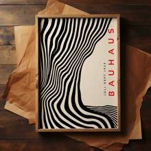 1 pièce Impression de peinture sur canevas sans cadre, affiche imprimable Bauhaus noire, imprimé moderne du milieu du siècle, art mural Bauhaus rétro, art minimaliste surdimensionné aux vagues, affiche d'exposition géométrique