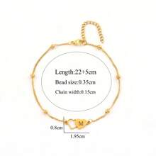 1pc Simple Classic Hollow Double Heart Initial Gold Color Stainless Steel Bead Chain Anklets For Women