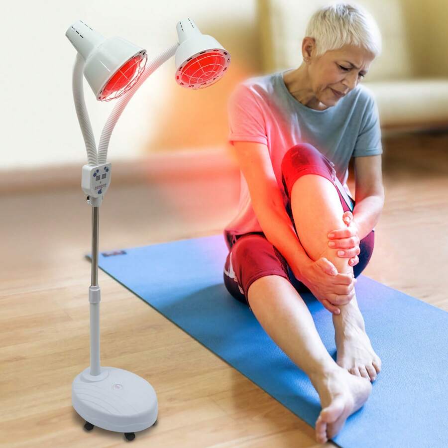 Adjustable Height & Angle, 275W, Pain Relief Light Lamp For Muscles & Joints, Home Use, Remote Control, 32-239°F, With Sand/Water Base - White - View 1