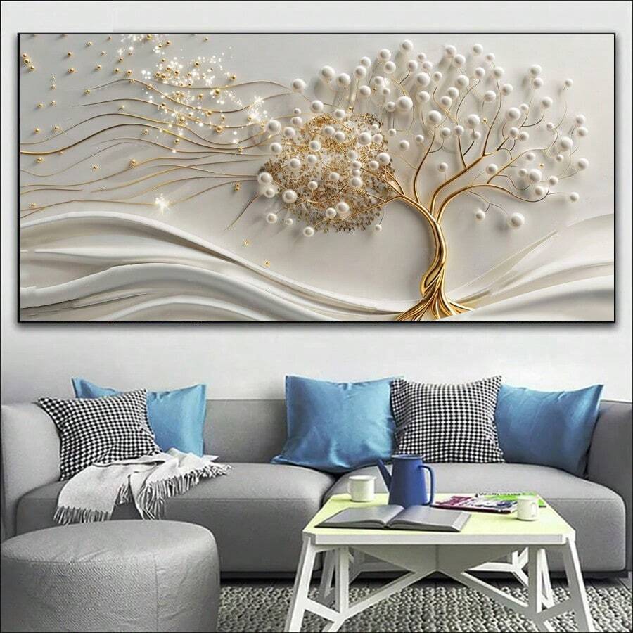 1 件优雅无框帆布墙面艺术，现代金色生命之树设计，非常适合客厅或卧室装饰，装饰帆布 | 当代装饰 | 墙壁艺术装饰海报