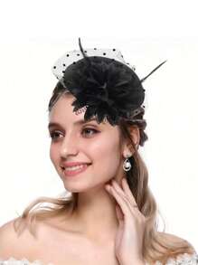 带面纱的药盒帽 女士复古头饰 茶会帽 带花羽毛头带 新娘茶会头饰 - 彩色 - 查看 2