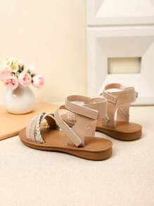 1 Pair Girl's Flat-Bottom Outdoor Beach Sandals, Suitable For Spring/Summer - Khaki - View 5