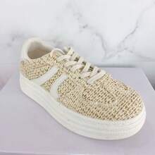 Baskets à Plateforme épaisses Avec Paillettes Et Lacts Classiques - Beige - View 2