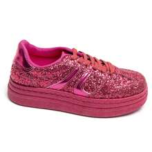 Baskets à Plateforme épaisses Avec Paillettes Et Lacts Classiques - Hot Pink - View 2