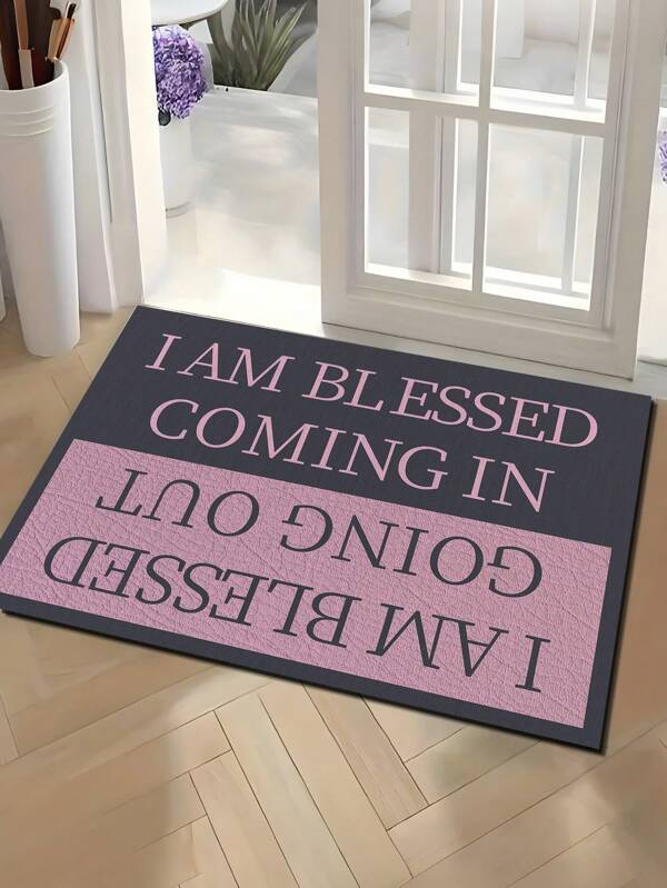1pc Lightweight Anti-Slip Mat, Gray With Pink, Letter Print Doormat, Humorous Print, Durable Anti-Dirty & Absorbent, Short Plush, Machine Washable & Ironable, Easy Care, Suitable For House/Bedroom Entrance, Barn Exterior, 50*80cm, 40*60cm