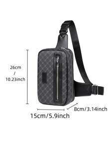 1 pieza Bolso de pecho de hombre con estampado geométrico negro de PU, bolso bandolera casual y de moda adecuado para compras, deportes, vacaciones para hombres y mujeres