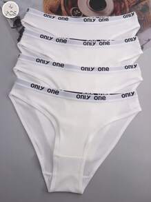 4 件装女士白色字母腰带性感运动款三角内裤 - 白色 - 查看 1