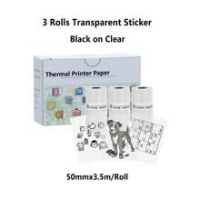 Color Text Transparent Thermal Paper, Rose Red/Lake Green/Nave Blue Text, Sticker Paper 50mm, Compatible With Phomemo M02/M02S/M02 PRO/M04S/M04AS Mini Thermal Printer, Black/Color Text