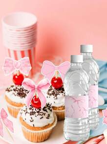 10/20pcs Pink Blue Black Bow Water Bottle Labels Bowknot Theme Party Water Bottle Wraps Bachelorette Wedding Party Decorations