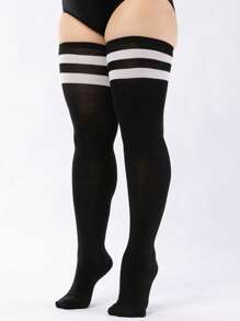 1 Pair Women Over-The-Knee Thigh High Socks, Extra Long, Y2k, Cozy - Black and White - View 7
