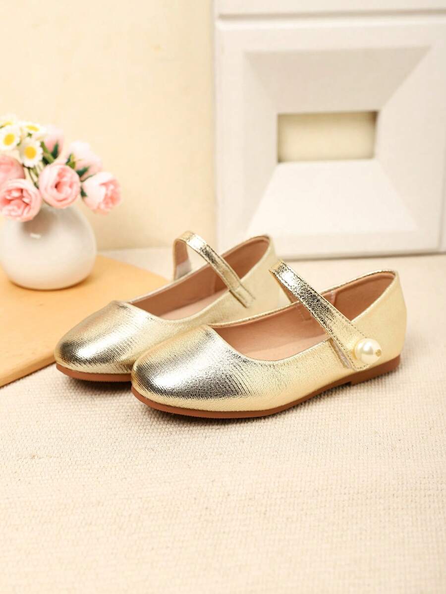 1 Pair Sweet Children Flat Shoes, Suitable For Spring And Summer Girls - Gold - View 1