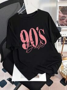 Plus Size Women Beach Vacation Print Black Graphic T-Shirt - Black - View 2