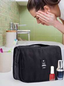 1 件带钩的挂式盥洗包，便携式旅行收纳袋，适合商务旅行，可折叠化妆包带手柄，用于化妆工具，用于浴室，用于旅行，用于大学宿舍，尼龙，时尚，适合女性，适合男性，送给妈妈的礼物，宿舍必需品钱包旅行配件沙滩包手提包旅行必需品旅行包夏季旅行必备品假期学校配件返校用品 - 彩色 - 查看 4