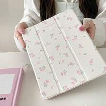 Custodia compatibile con iPad Air con porta-matita a forma di fiore rosa, custodia in acrilico compatibile con iPad Pro, compatibile con custodie per iPad 2018 2020 2022, compatibile con iPad da 9,7"/ 10,2"/ 10,9"/ 11 12,9 pollici