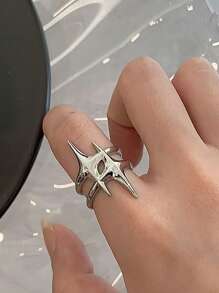 Y2K Hip Hop Silver Color Copper Stars Open Rings For Women Men Fashion Adjustable Couple Rings Vintage Ring Jewelry Gift